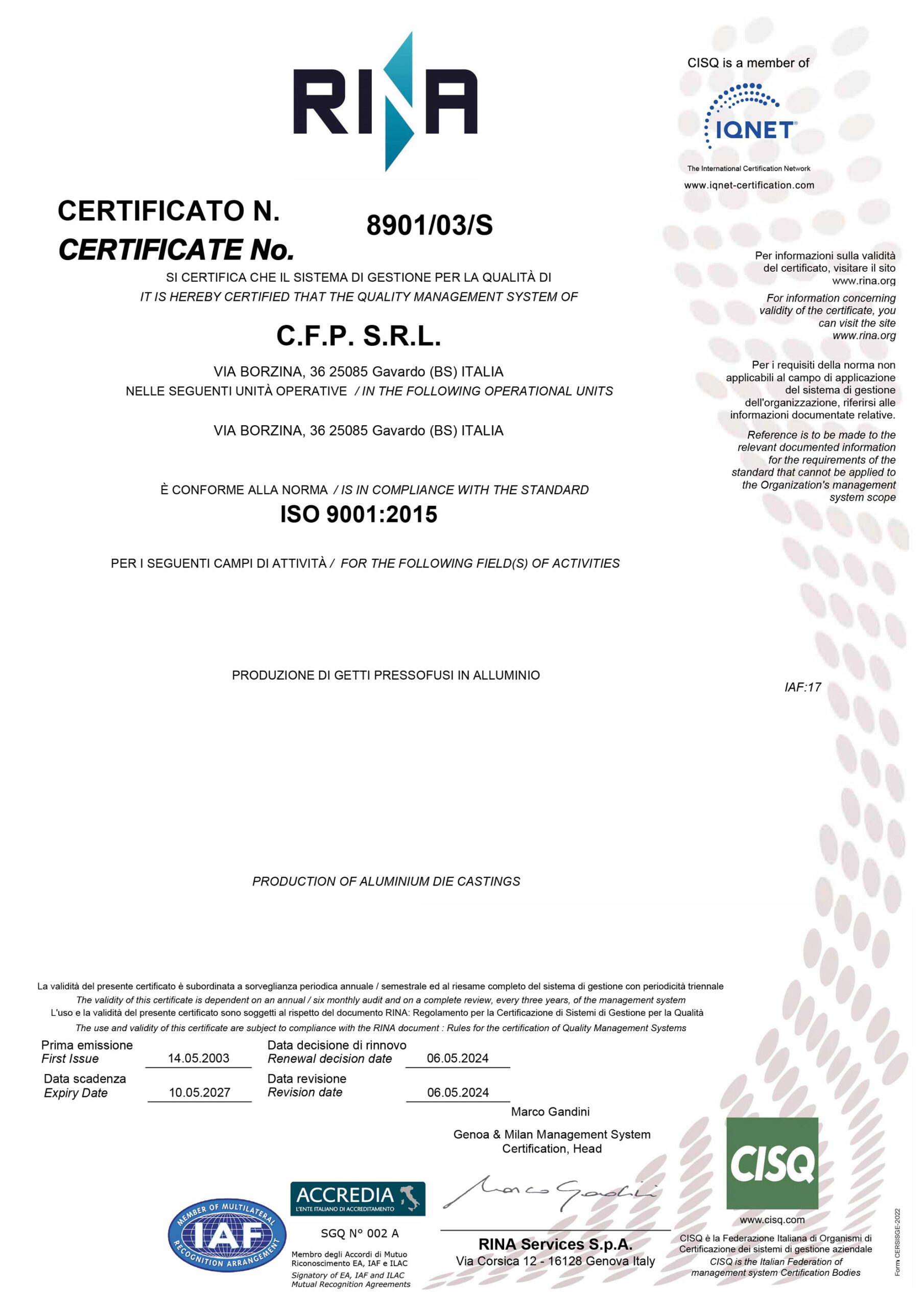 CertificateCFP9001